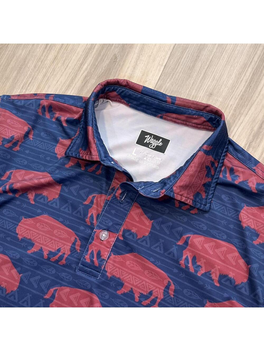 Men's Waggle All Over Buffalo Print Golf Performance Polo - Size Large